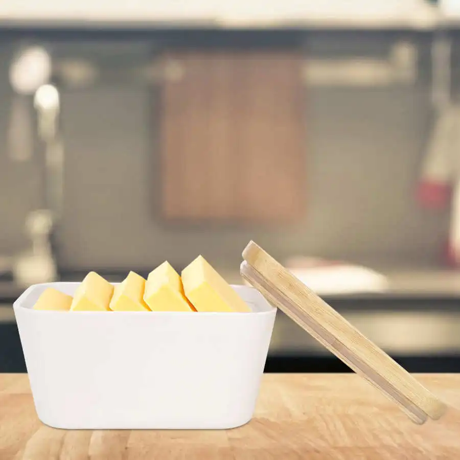 Nordic Butter Sealing Box Cheese Storage Tray Ceramic Plate with Wooden Lid Dish Container | Дом и сад