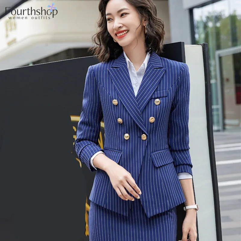 

Business Uniform Suit Women Blazer and Pants Set Autumn Winter Office Lady Work Wear 2 Piece Sets Fashion Striped Design Outfits