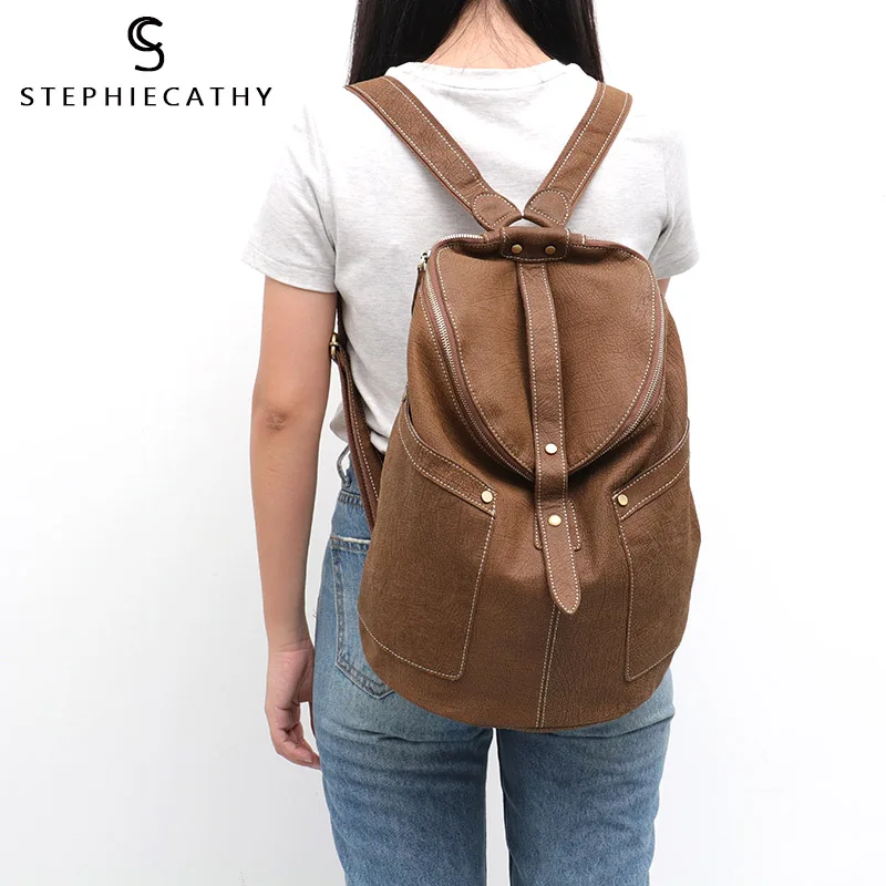 SC Brand Design Vintage Genuine Leather Backpack Women Travel Shoulder Bag Ladies Large Capacity Zip School Female knapsack | Багаж и