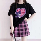 Футболка с мультяшным принтом для девочек, летняя Милая хлопковая футболка, повседневный Свободный пуловер, рубашка оверсайз, уличный корейский топ с воротником