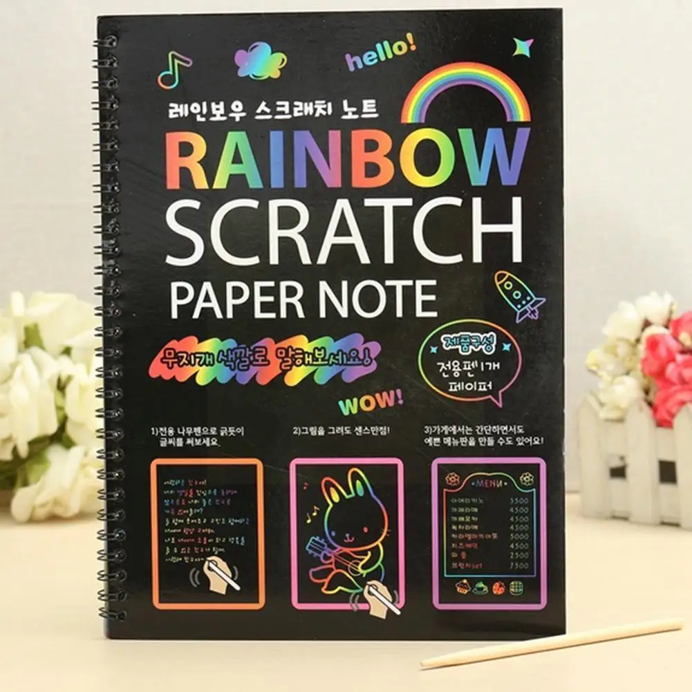 

1pc Diy Doodle Board 19x26cm Rainbow Scratch Paper Handmade Puzzle Toy Drawing Board Kids Decompression Note Book K7s7