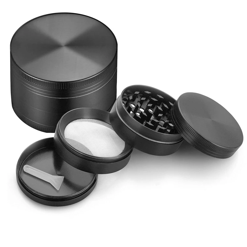 

New 4-layer Aluminum Herbal Herb Tobacco Grinder Smoke Grinders Smoking Pipe Accessories Black Smoke Cutter Dropshipping