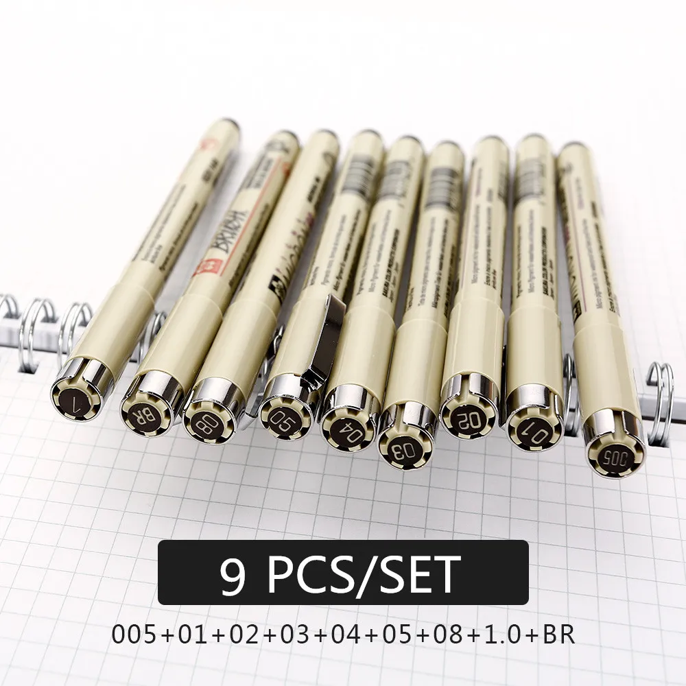 9pcs Sakura ручка Pigma micron Neelde мягкая кисть Ручка для рисования Лот 005 01 02 03 04 05 08 1,0 кисть художественные маркеры - Цвет: 9pcs