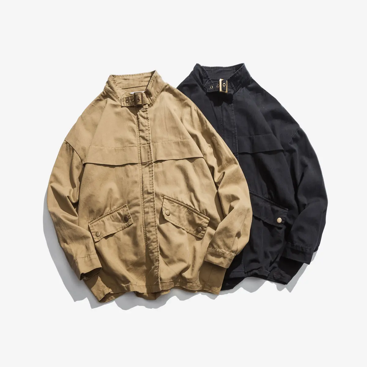

2020 Men's Loose Streetwear Bomber Jacket Cargo Retro Coats Stand Collar Black/khaki Color High-quality Windbreaker M-XL