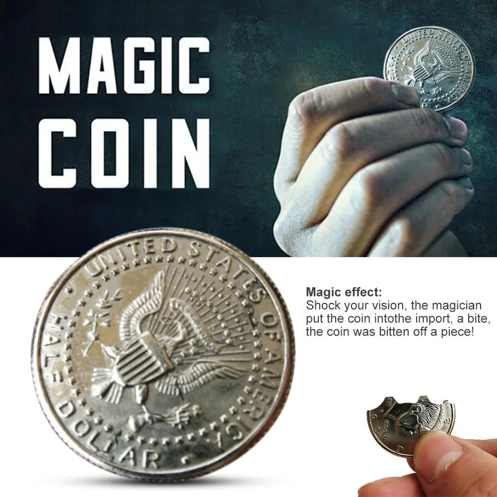 

Top Sale Magic Coins & Paper Money Bite Restored Illusion Coin Gimmick For Magic Show Bitten Coin Half Dollar Magician Coin