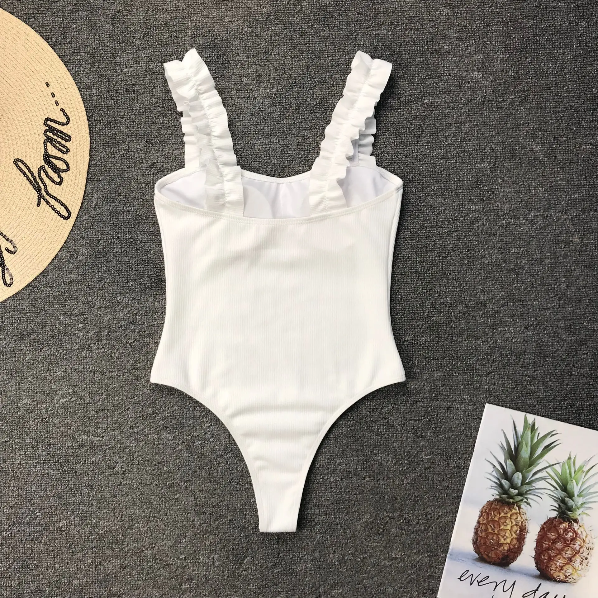 

Women's 2019 One-Piece Bikini Solid Color Wooden Ear Strap Sexy One-Piece Swimming Suit 9306