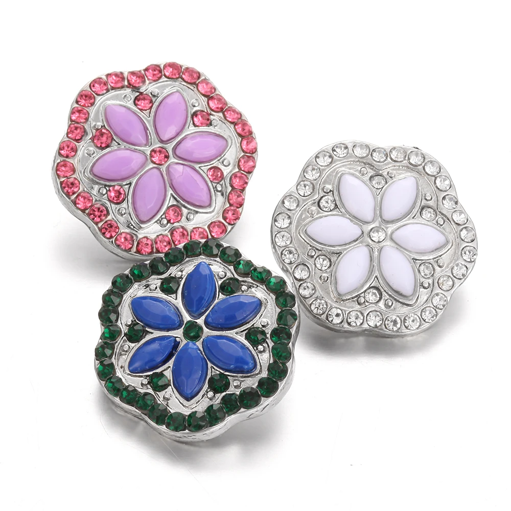 10pcs/lot Wholesale 18mm Snap Jewelry Rhinestone Flower Buttons Fit Metal Button DIY Bracelet | Украшения и аксессуары