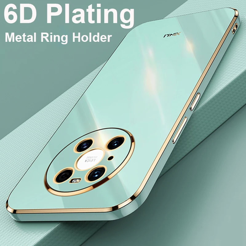 

Luxury 6D Plating Silicone Case For Huawei Mate 40 Pro P40 P30 P20 Honor 20 lite 9X X10 Nova 8 7 6 Metal Ring Holder Soft Cover