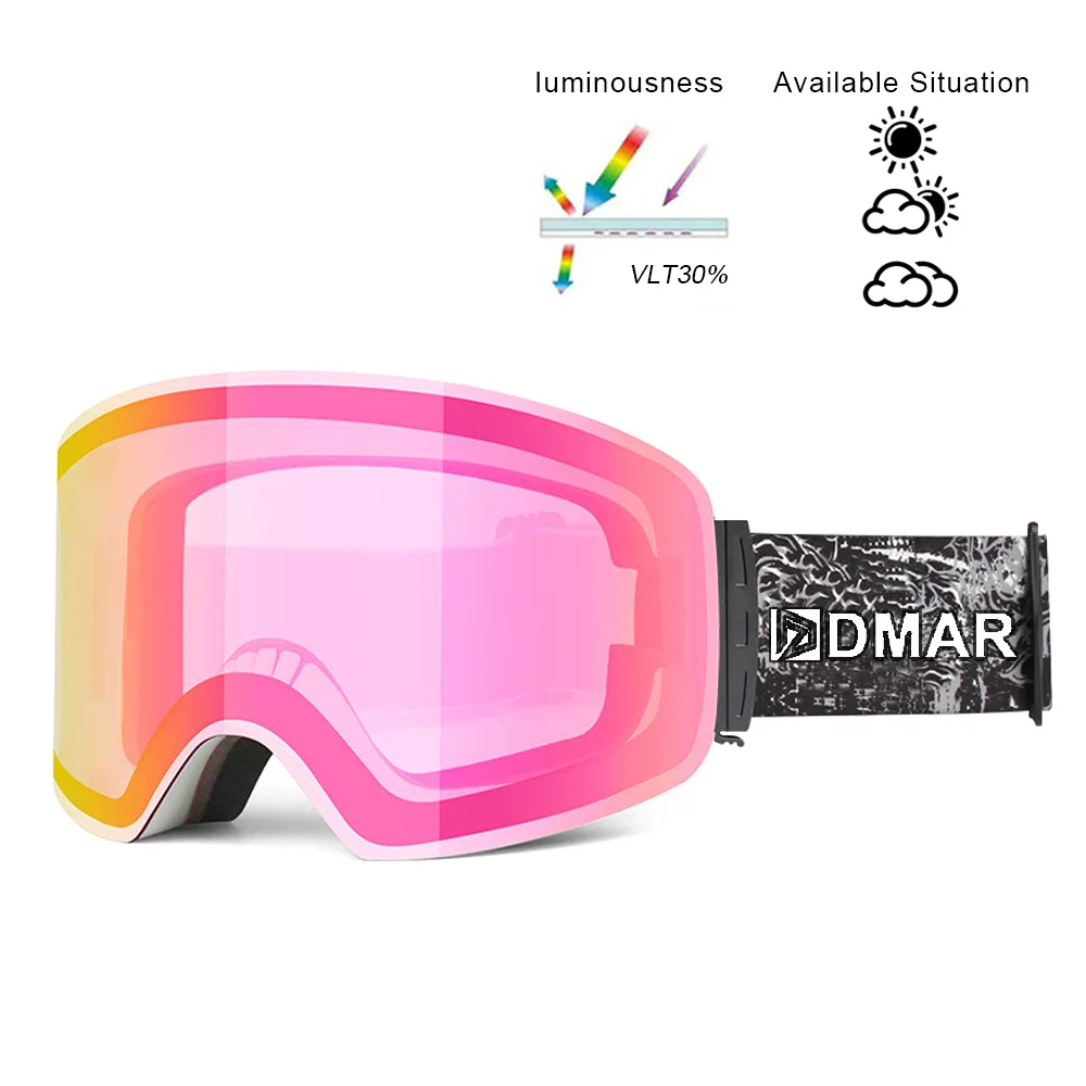 Pink Лыжные очки UV400 плюс двухслойные противотуманные защитные согревающие большие линзы очки для мужчин и женщин сноуборд очки для катания на коньках - Цвет: Pink