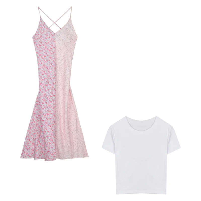 

Floral Vestidos 2021 Spring High Waist Sleevelesss Sexy Woman Dress A-line Sweet V Neck Femme Robes Vintage