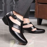 new summer sandals mens pu leather buckle hollow breathble high heels mens shoes casual rome style trendy shoes for men zapat