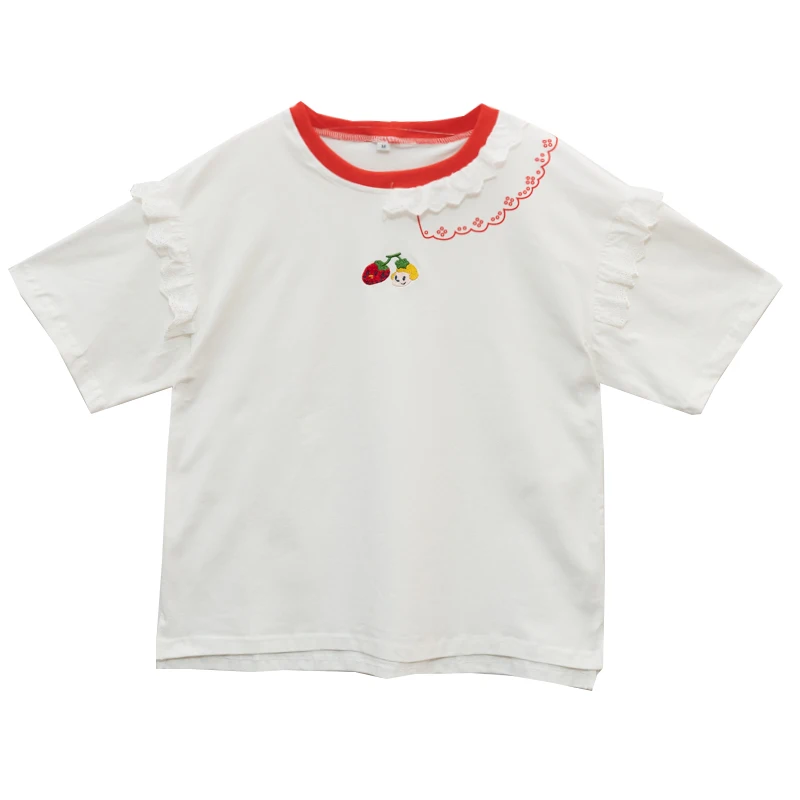 Женская белая хлопковая футболка новый оригинальный кружевной топ с оборками и