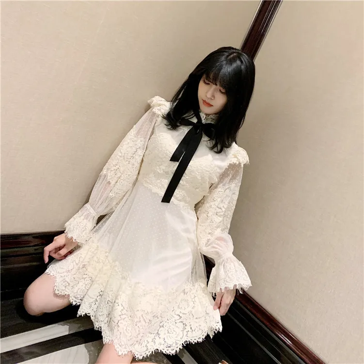 Женское кружевное платье с вышивкой DEAT летнее круглым воротником и