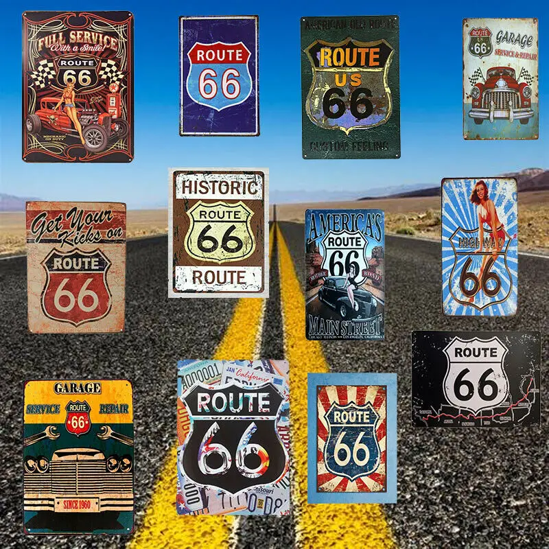 Ретро металлическая жестяная вывеска Route 66 табличка пивной бар винтажный