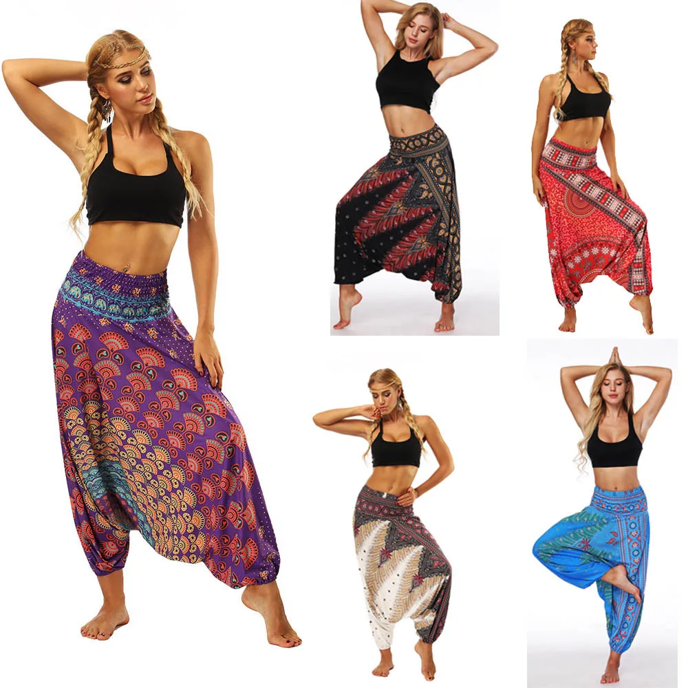 

Women Casual Summer Loose Yoga Trousers Baggy Boho Aladdin Jumpsuit Harem Pants Big crotch jumpsuit pantalon pour femme