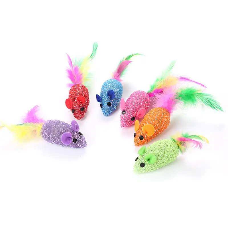 

Dorakitten 2Pcs Random Color Cat Toy Mouse Colorful Glitter Faux Feather Cat Chew Toy Interactive Kitten Claws Thumb Bite Toys