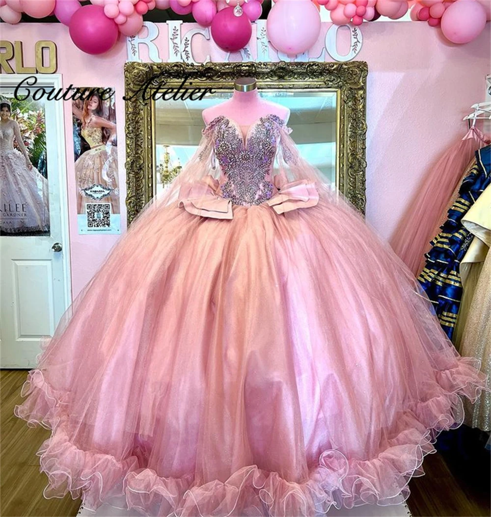 

Sweetheart Ball Gown Quinceanera Dresses With Cape Formal Prom Graduation Gowns Lace Up Princess Sweet 16 Dress vestidos de 15