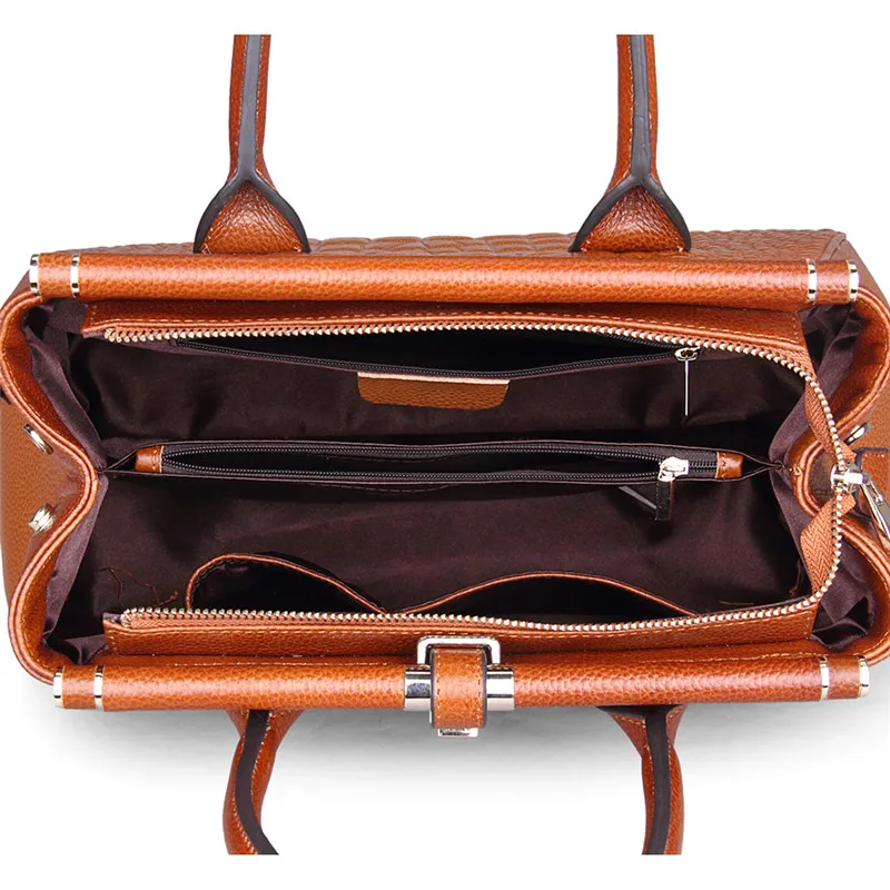 high quality fashion brown genuine leather ol office luxury handbags women handbag shoulder messenger bags designer lady female free global shipping