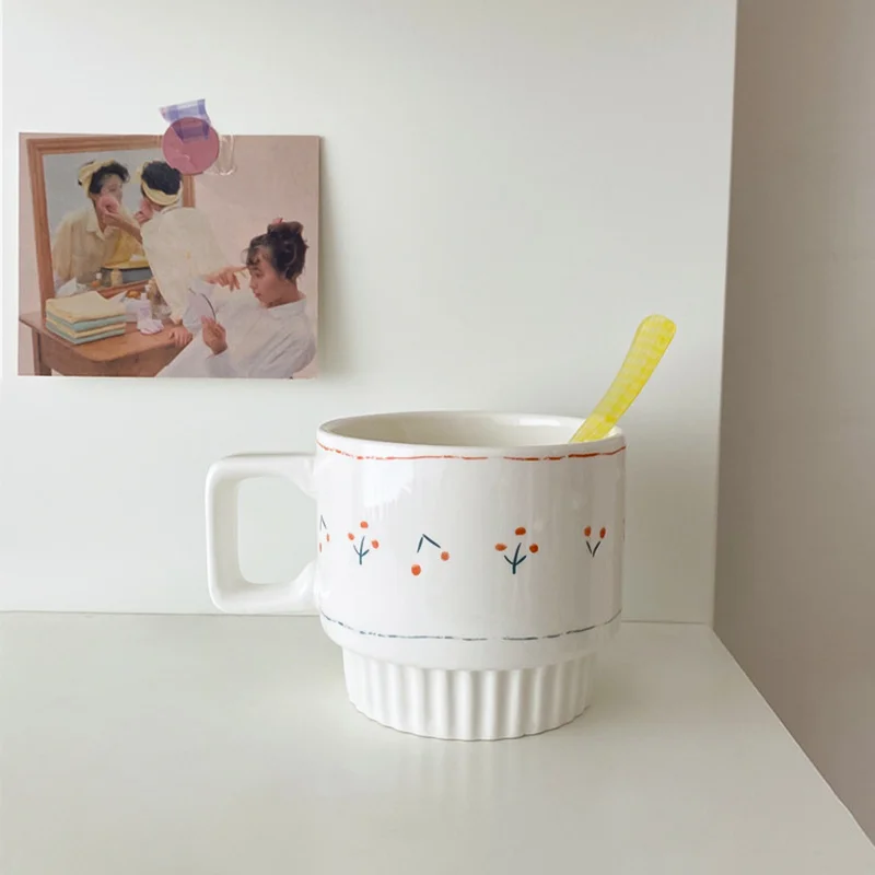 

Ceramic Cherry Handle Mug Cute Girl Coffee Milk Breakfast Nordic Creative