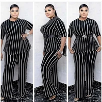 new style african fashion classic womens clothing dashiki printed striped short sleeve t shirt and loose wide leg pants 2 sets