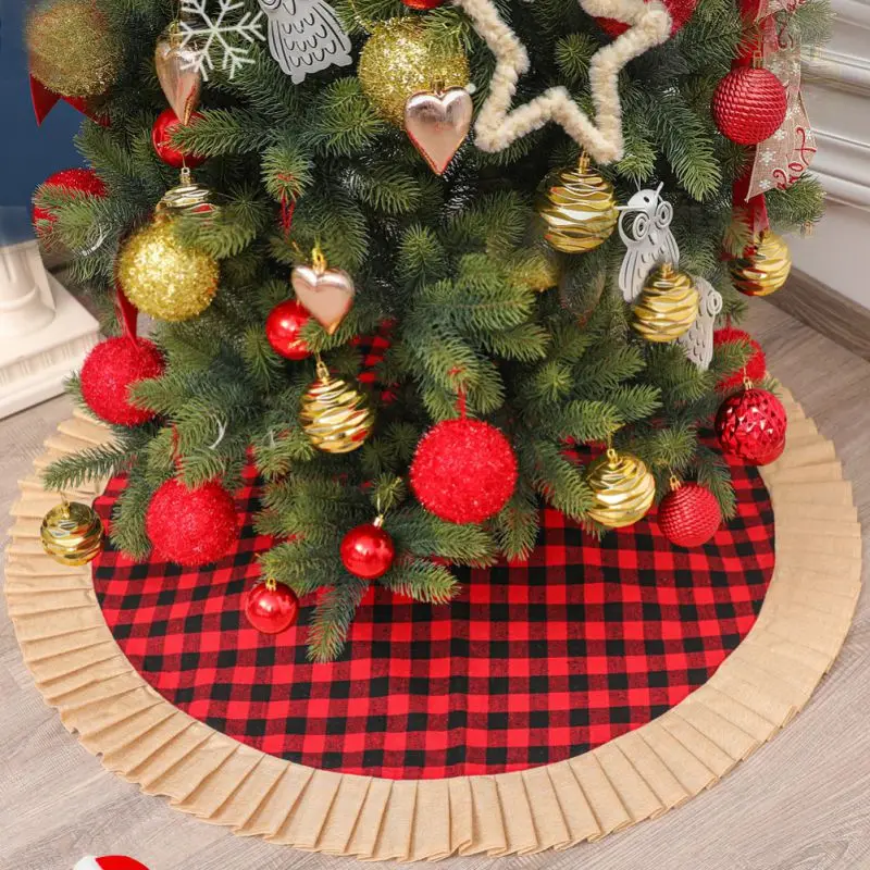 

New 2020 New Pleated Plaid Christmas Tree Skirts Christmas Ornaments 48 Inch Christmas Tree Skirt Bottom Home Decoration Apron B