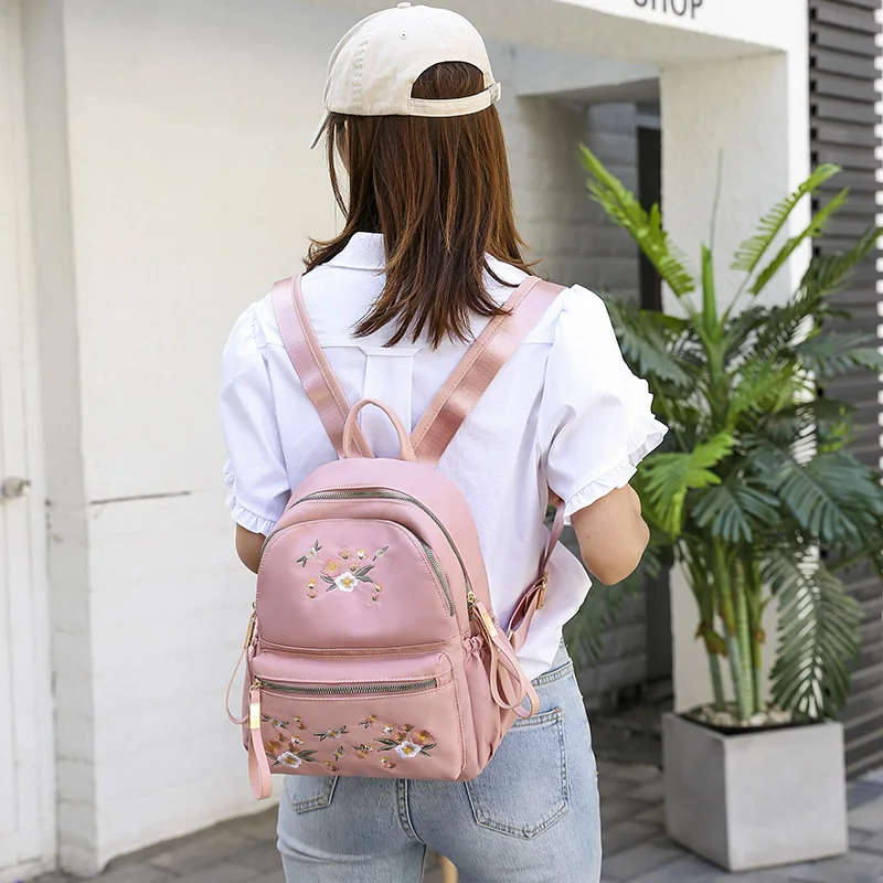 Китайский Стиль женский рюкзак Водонепроницаемый нейлон цветочной вышивкой