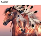 Полноразмерная Алмазная вышивка EE306 с изображением индийской лошади 5D сделай сам, вышивка крестиком с перьями, мозаика из круглых страз