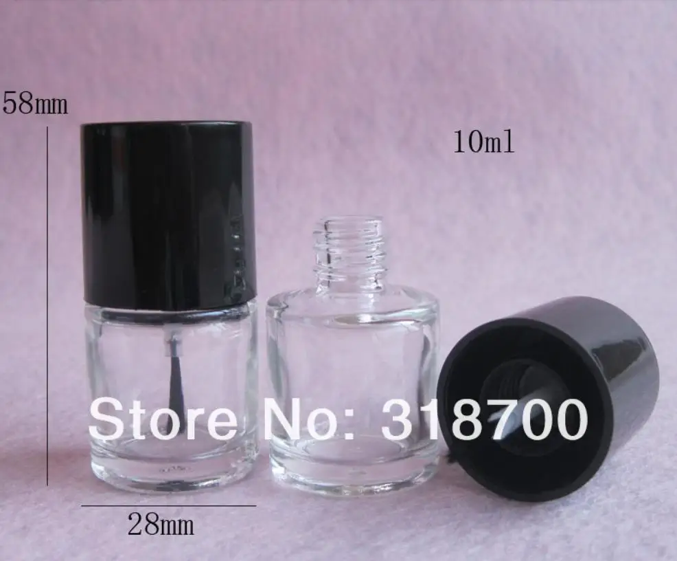20pcs/lot 10ml Empty Nail Polish Bottle Clear Glass Round Container With Brush Black Cap Gel Extension Vial | Красота и здоровье