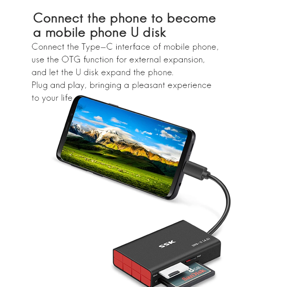 SSK Высокоскоростной USB 3 0 кардридер sd4.0 / tf4.0 cf type c Android мобильный телефон otg