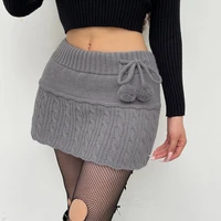 knitted mini skirts dresses women y2k twist lace up fur cute woolen half length skirt skinny low waisted short women 2022 new