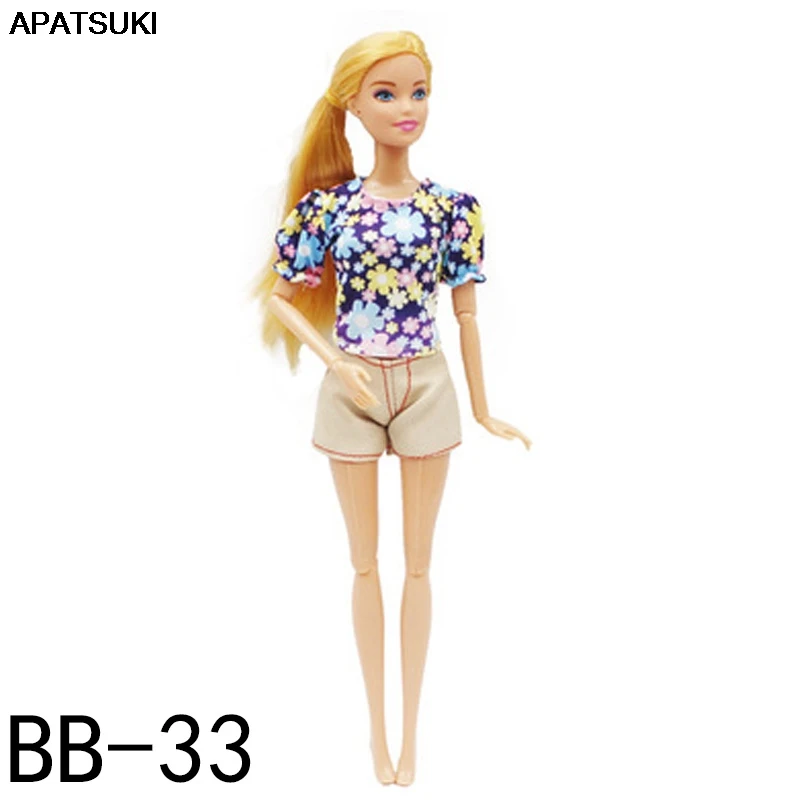 

Countryside Floral Fashion Doll Clothes For Barbie Doll Outfits Top Shirt & Khaki Shorts 1/6 Dolls Accessories Toys For Children