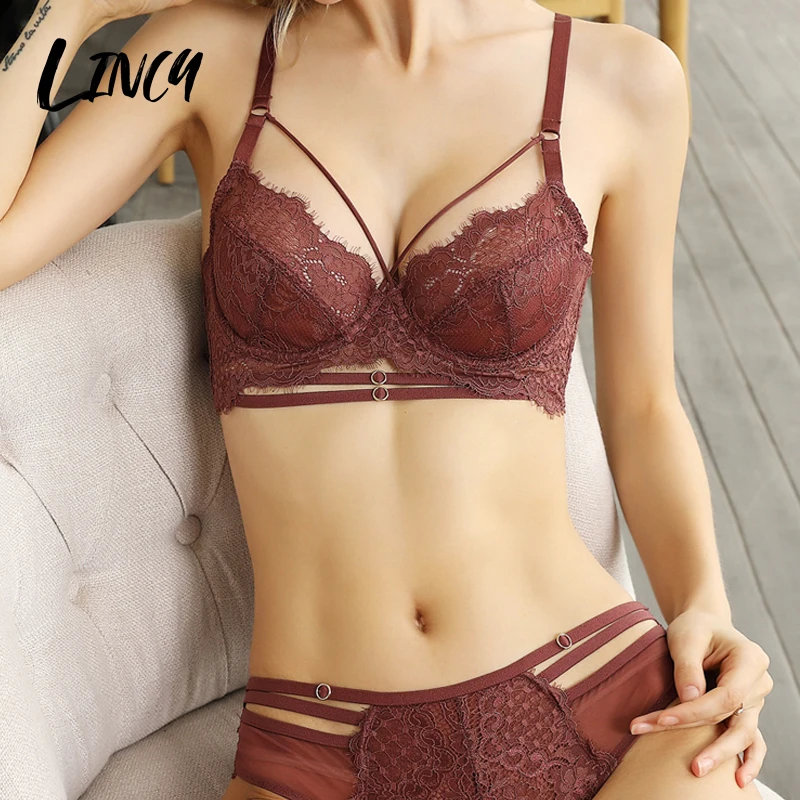 

Women Underwear Set Push Up Bra Sexy ​Bandage String Brassiere Panties Transparent Lace Lingerie Sets Underwire Bras Underwear