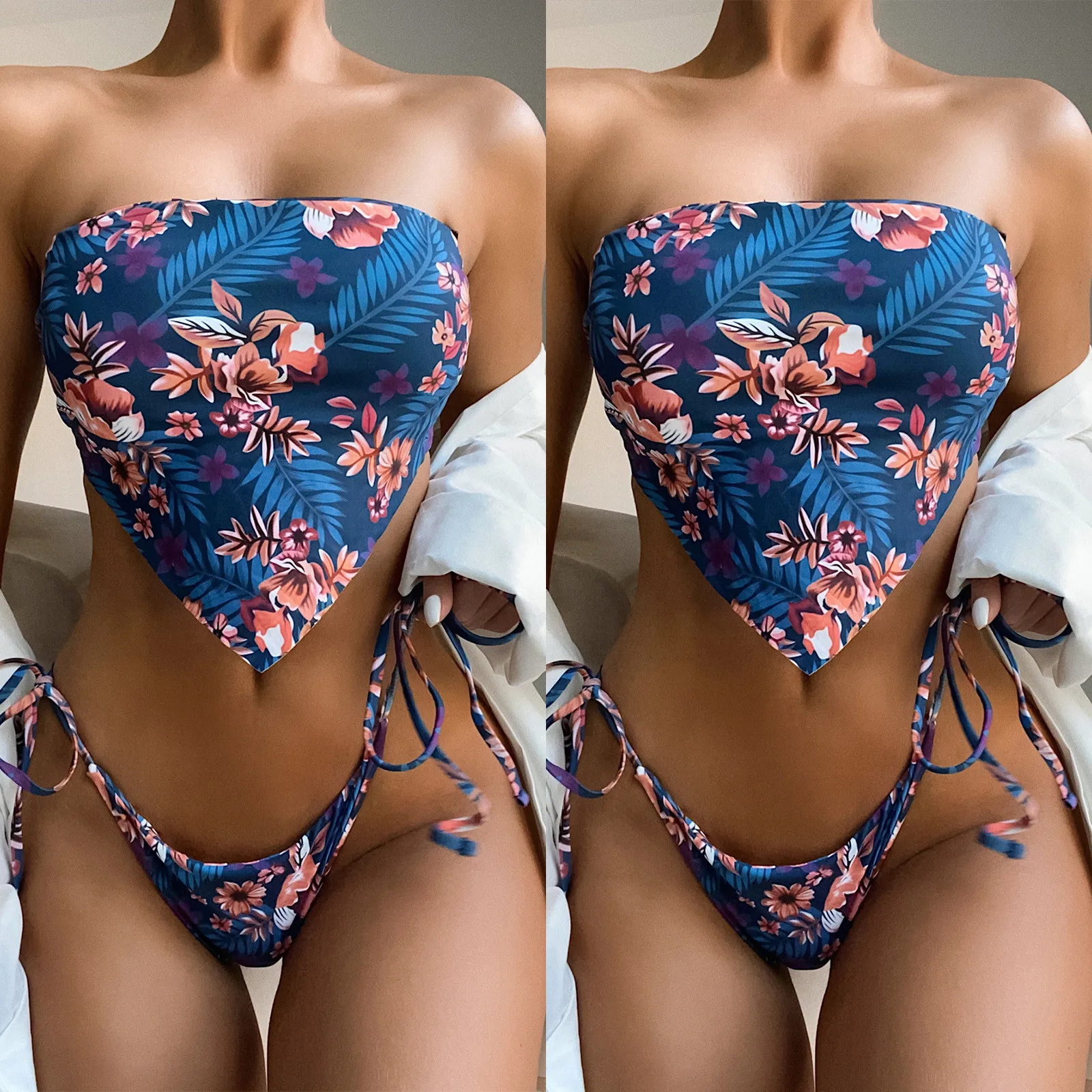 

New Bikinis 2021 Woman Print Set Swimsuit Wire Free Two Piece Filled Bra Swimwear Beachwear Bath Suits кђпалник Ѭазделнй