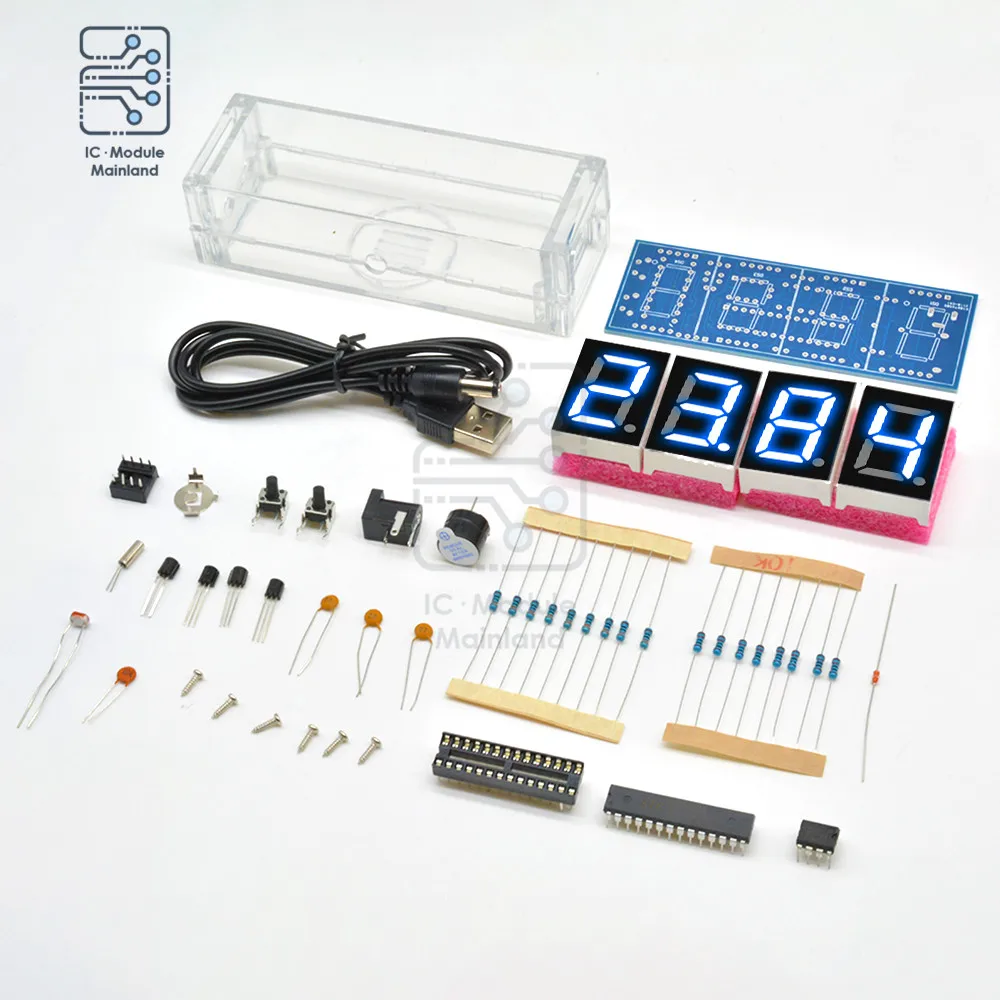 LED Digital Electronic Temperature Clock DIY Kit Electronic Clock LED Digital Clock Time Light Control Temperature Thermometer