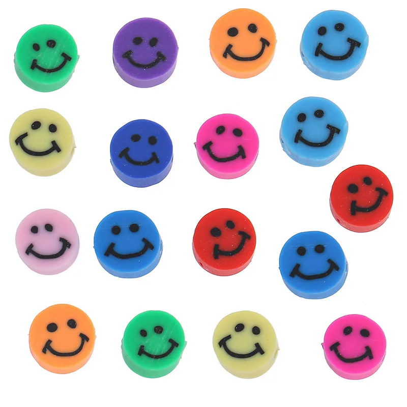 

50Pcs Colorful Smile Face Double Faced Beads Diy for Jewelry Making Earring Bracelet Necklace Accessory Charm 2020