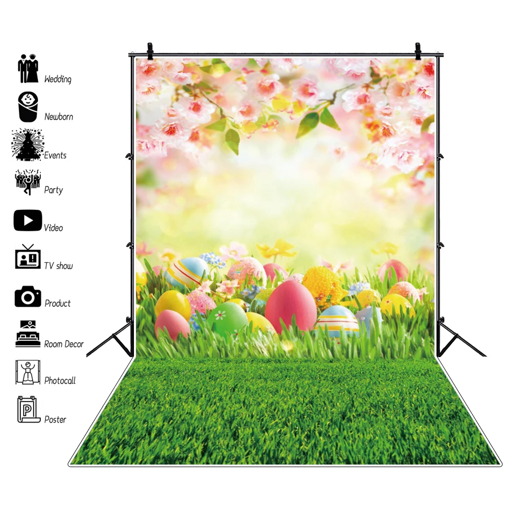

Yeele Backdrop Photography Spring Natural Scenery Easter Flower Green Grass Eggs Intreior Background Photocall For Photo Studio