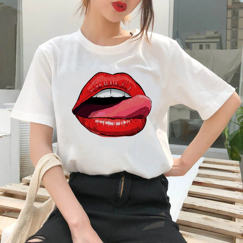 

2021 T-shirt Ms. Red lip printed tshirt Summer Harajuku Top T-shirt Viper Korea Clothing Women T-shirt Street top Clothing
