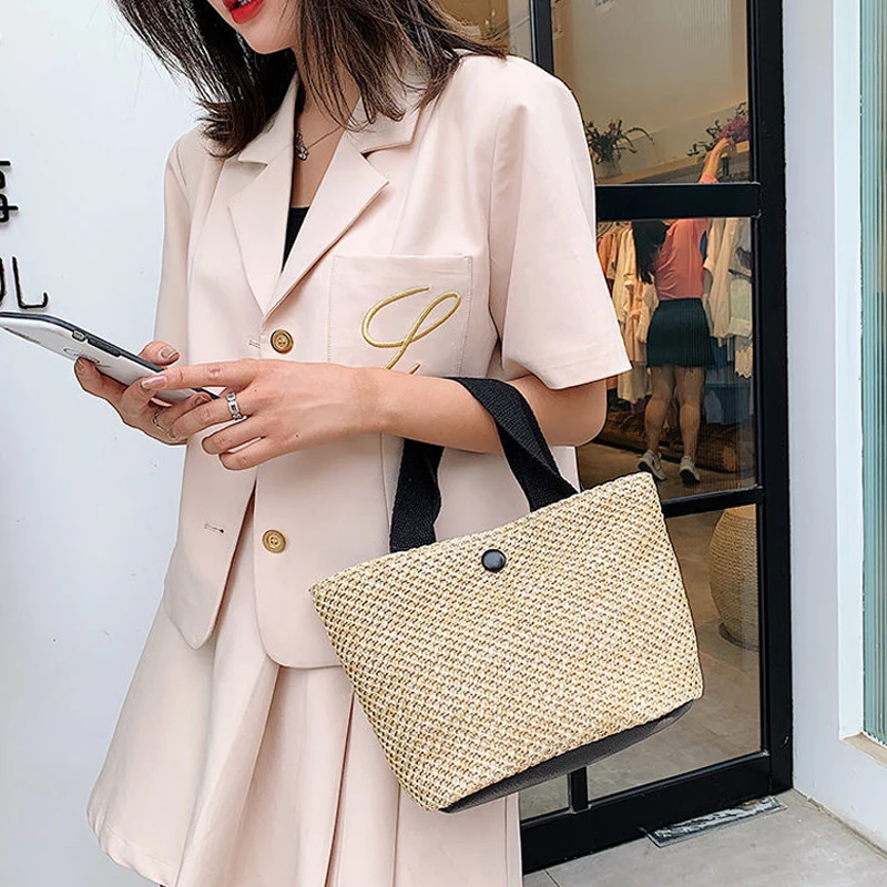 

Elegant Ladies Straw Woven Bag For Women Holiday Summer Beach Casual Tote Handbags Fashion Retro Shoulder ABG017