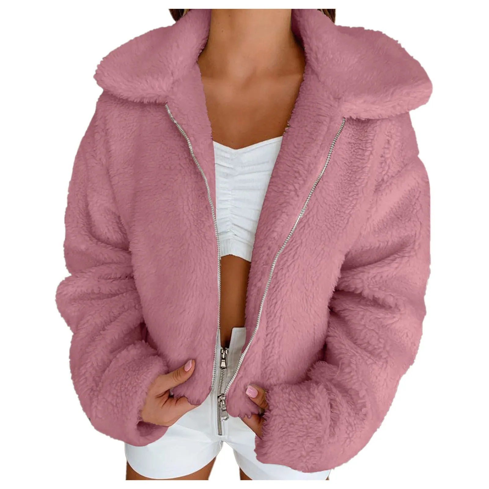 

Women's Coat Fall Winter Plush Jackets Loose Long Sleeve Coats Jacket Plus Size Casual Fleece Faux Outerwear Soft Jacket Coat