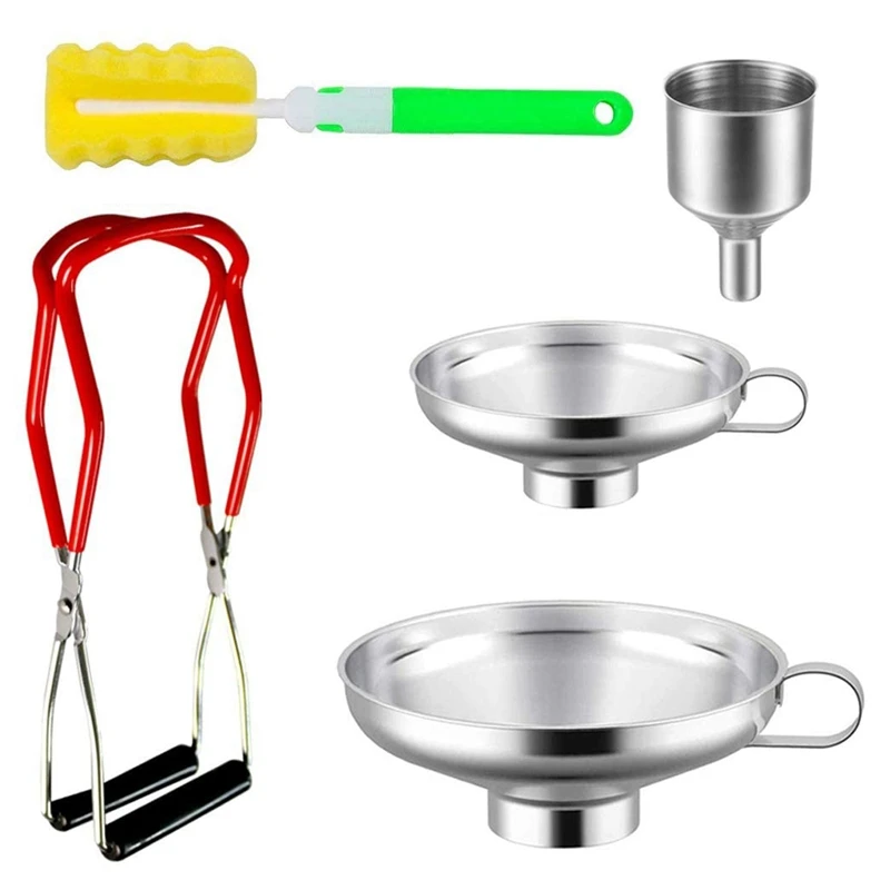 

Canning Funnel and Jar Lifter Set,Canning Funnel Jar Lifter with Cleaning Brush Wide-Mouth Clip,for Wide and Regular Jar