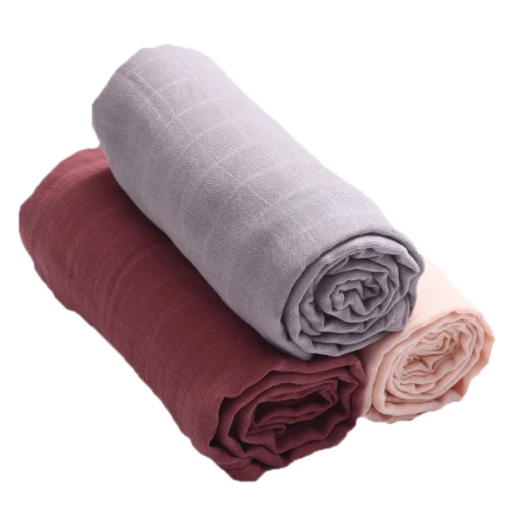 

70%Bamboo 30%Cotton Babies Kids Blanket Swadding Double Layer Solid Color 120*120CM Children Blankets