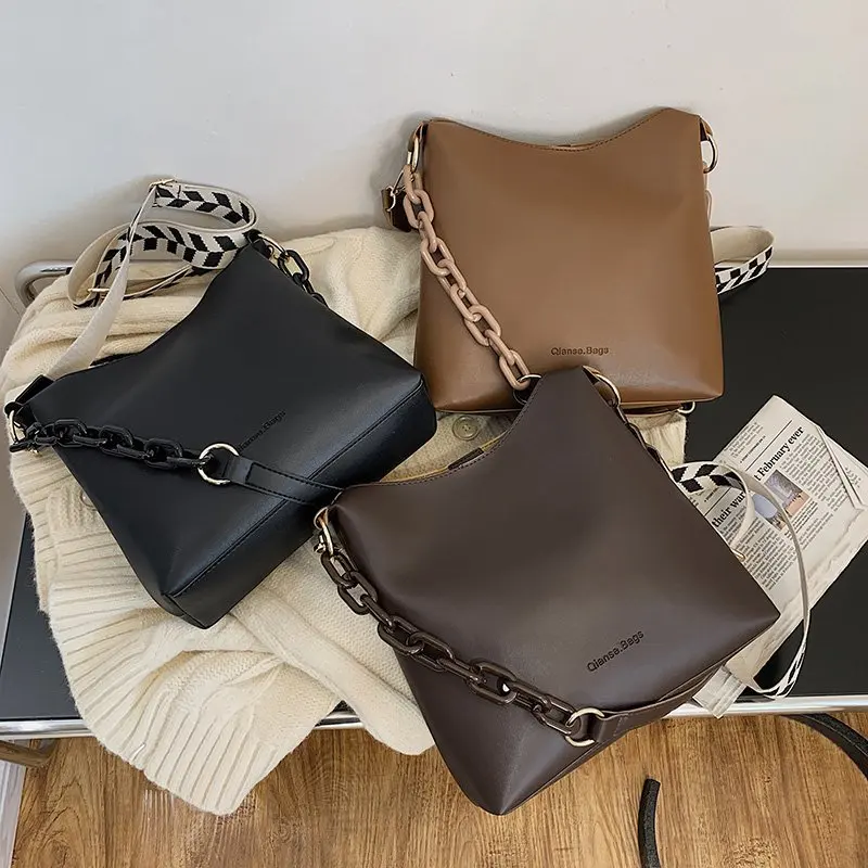 

Vintage Shoulder Bag Large Capacity Simple Women Crossbody Bag Chain New Female Bucket Bag High Quality 2021 For Shopping
