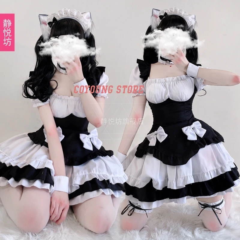 Abito da cameriera bianco e nero estivo 2021 abito da cameriera seducente uniforme da gioco Sexy Cosplay Lolita Dress abito da donna carino gatto