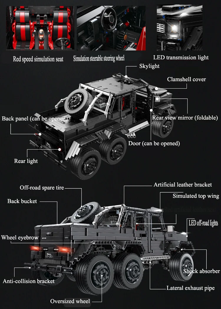 LE-J901 3300 шт. техническая серия RC автомобиль MOC 2425 G63AMG 6X6 LAND крейсер модель строительные блоки кирпичи автомобили игрушки для детей
