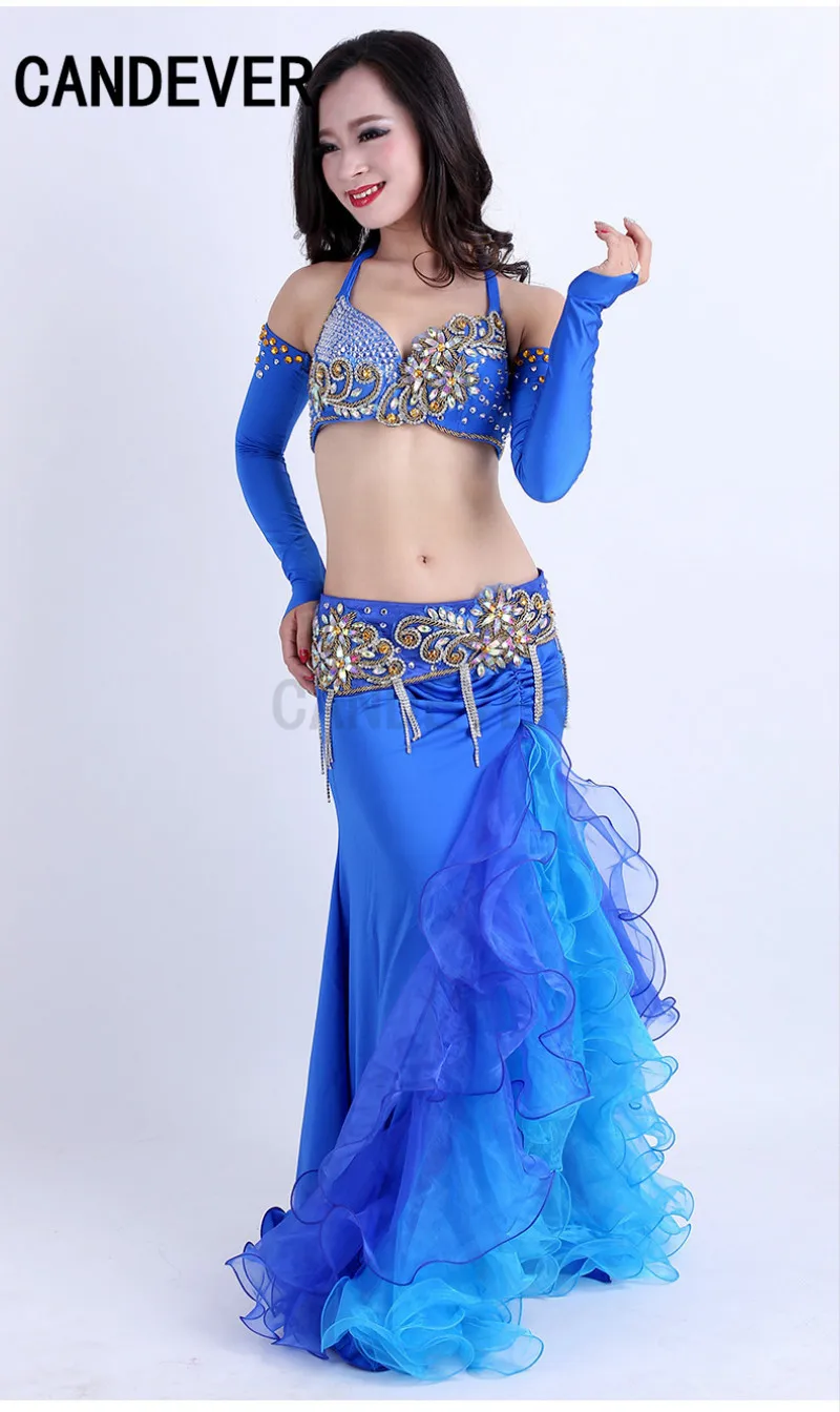 Восточные женщины набор костюма для танца живота 5 шт бюстгальтер и юбка с поясом