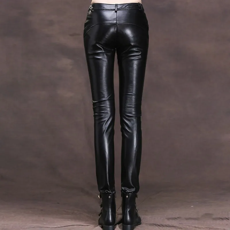 Новинка обтягивающие женские брюки из натуральной кожи овечьей байкерские