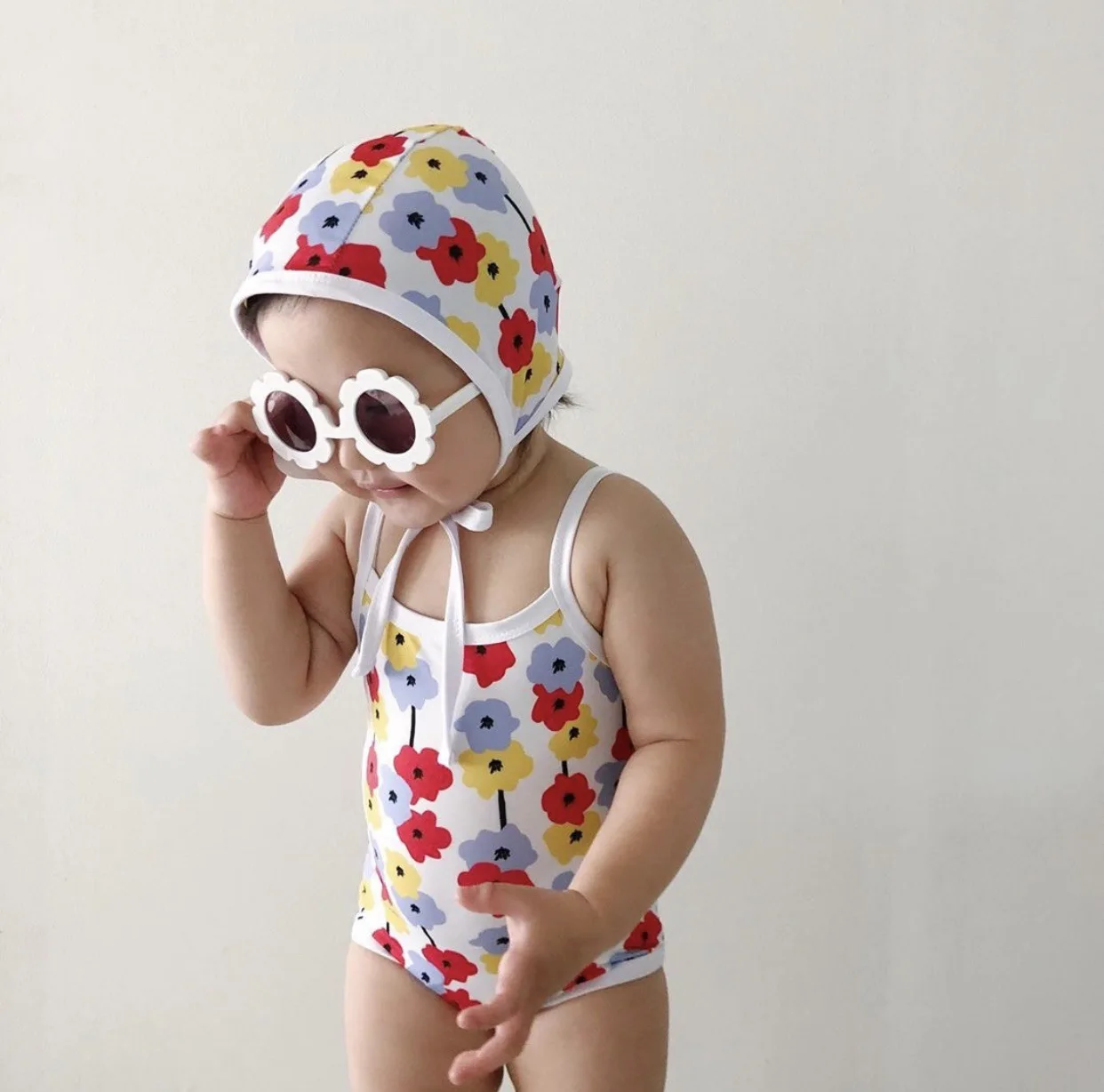 

7489 Baby Girl Clothes Swimming suit Korean Summer New 2021 Baby Girl One Piece Clothes Cute Bear 0-3T Kids Clothes with Ha