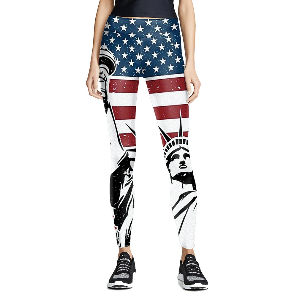 

Independence Day Women Leggings For Fitness Plus Size High Waist Slim Thin Pants Casual Summer Lady US Flag Printed Trousers