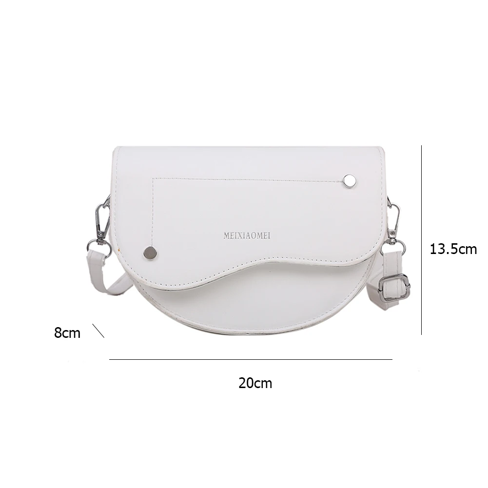 

Vintage Women Solid Color Semicircle Saddle Messenger Bag PU Leather Rivet Ladies Casual All-match Flap Shoulder Bag