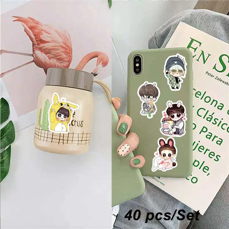 40 шт./компл. дети мультфильм водонепроницаемый Bangtan наклейки для мальчиков забавные Bangtan Expression наклейки девушка журнал бутылка Moble ноутбук